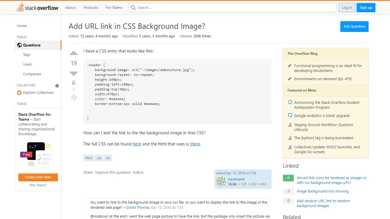 html - Add URL link in CSS Background Image? - Stack Overflow